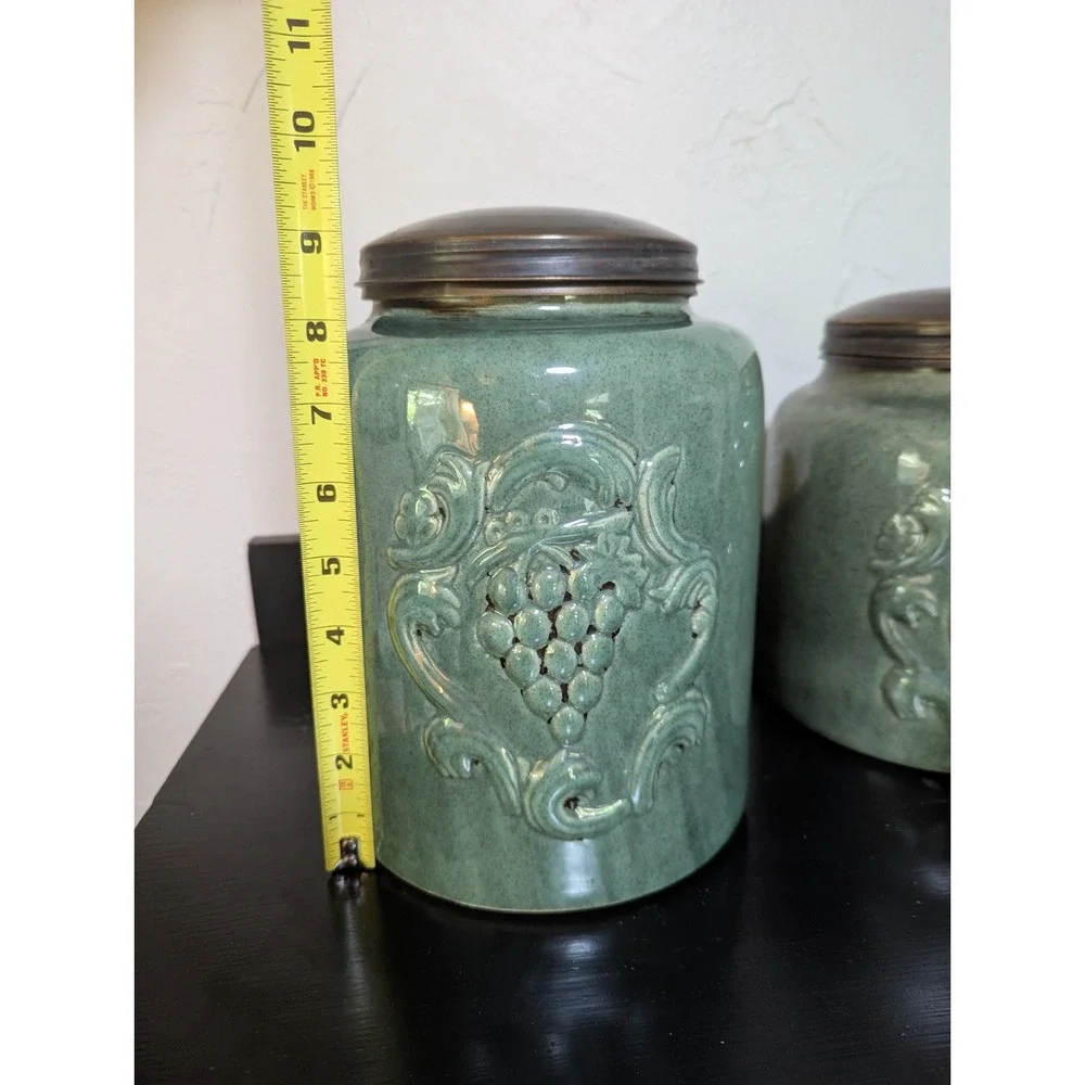 Seasons of Cannon Falls Glossy‎ Celadon Green Ceramic Canister Set (3) - Picture 6 of 8